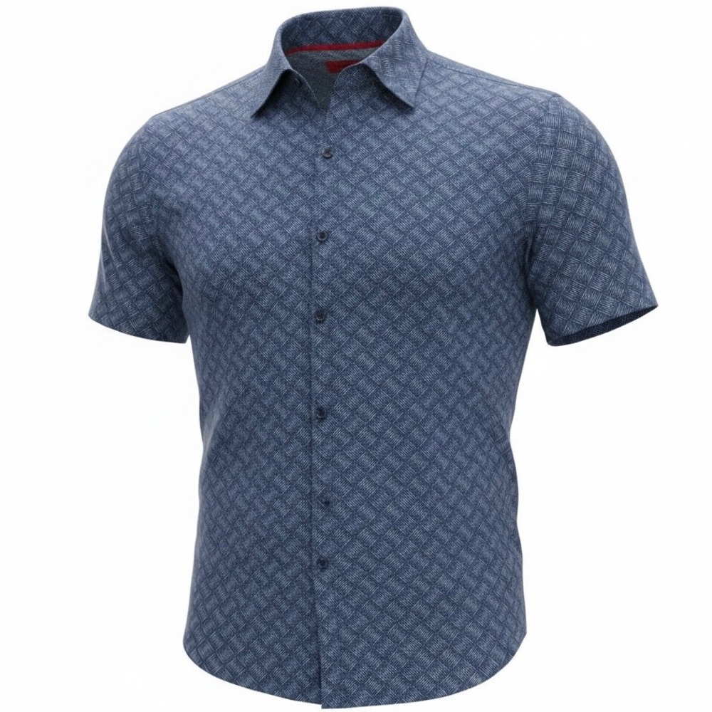 American Breed Mens Smart Shirt Blue Geometric Diamond Print Modal Blend Size L